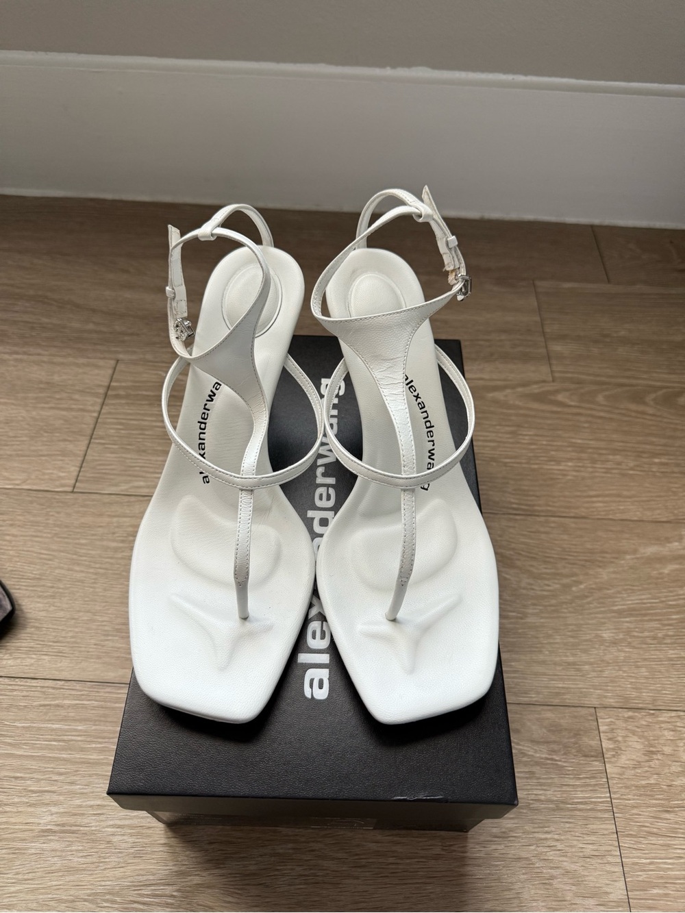 Alexander Wang White Leather T-Strap Square-Toe Sandals